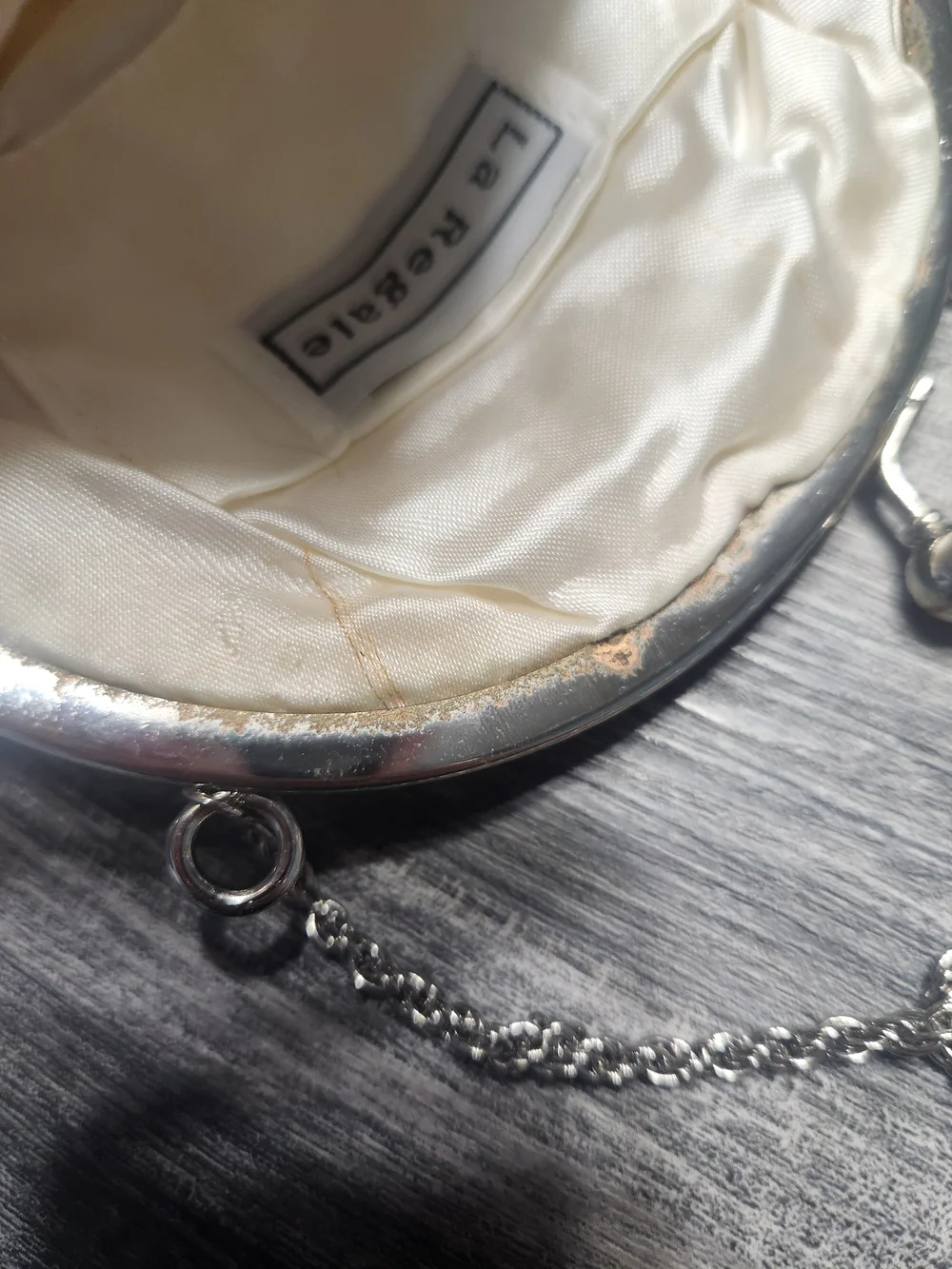 Vintage La Regale Purse White Beaded Evening Clutch, Chain Strap, Kiss Lock